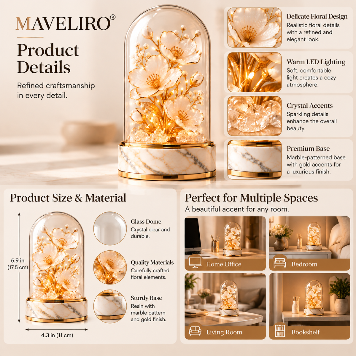 MAVELIRO® Everbloom Glass Dome Accent