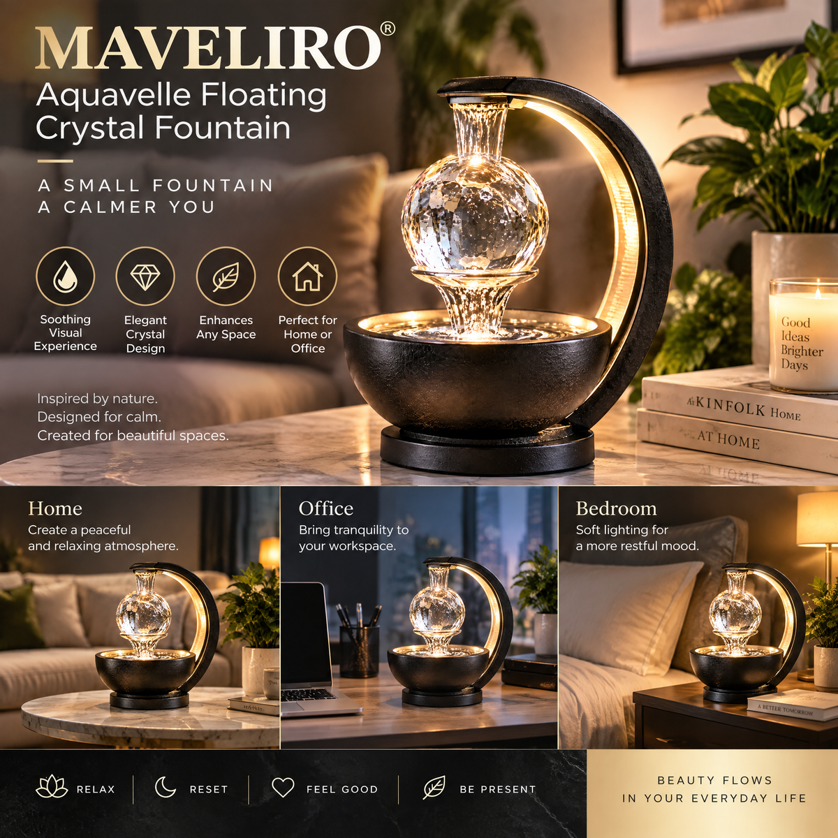 MAVELIRO® Aquavelle Floating Crystal Fountain