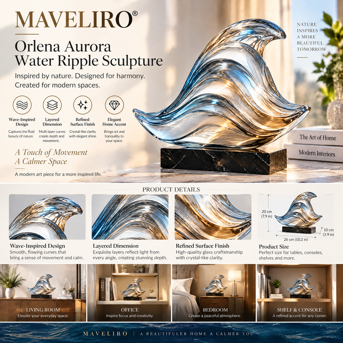 MAVELIRO® Orlena Aurora Water Ripple Sculpture