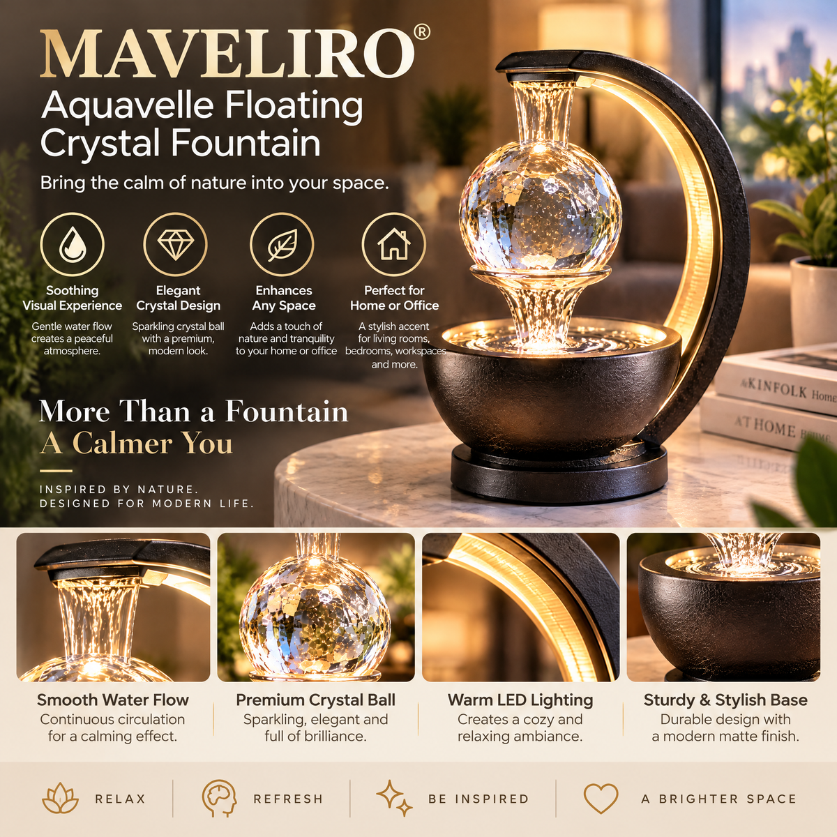 MAVELIRO® Aquavelle Floating Crystal Fountain